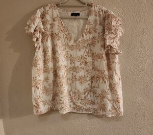 1 State Women's Palm Print V Neck Blouse 2XL